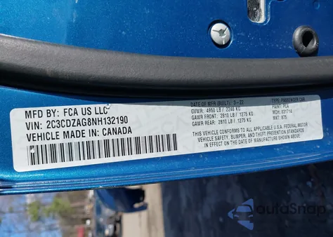 2022 Dodge Challenger Sxt z USA, uszkodzony, nr VIN 2C3CDZAG8NH132190